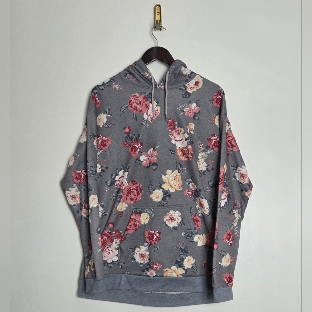 Floral Print Gray Hoodie